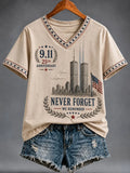 Never Forget 9-11 25th Anniversary V-Neck Shirt We Will Never Forget Merch Gifts For Her - Merchluma