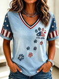 USA American Flag V-Neck Shirt Stars Stripes Paw Merch Proud Patriotic Women Gift - Merchluma