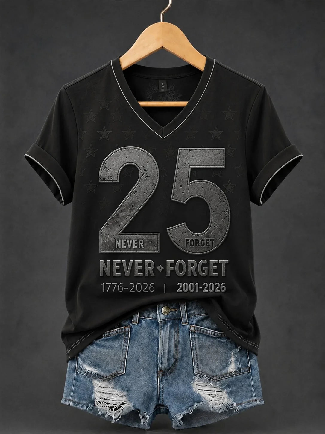 25 Never Forget V-Neck Shirt 343 Fireman Patriot Day Merch September 11 Gift Ideas - Merchluma