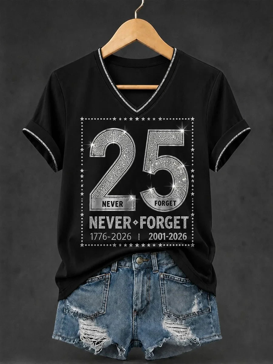 911 25 Never Forget 343 Fireman V-Neck Shirt Patriot Day Merch September 11 Memorial Present For Her - Merchluma