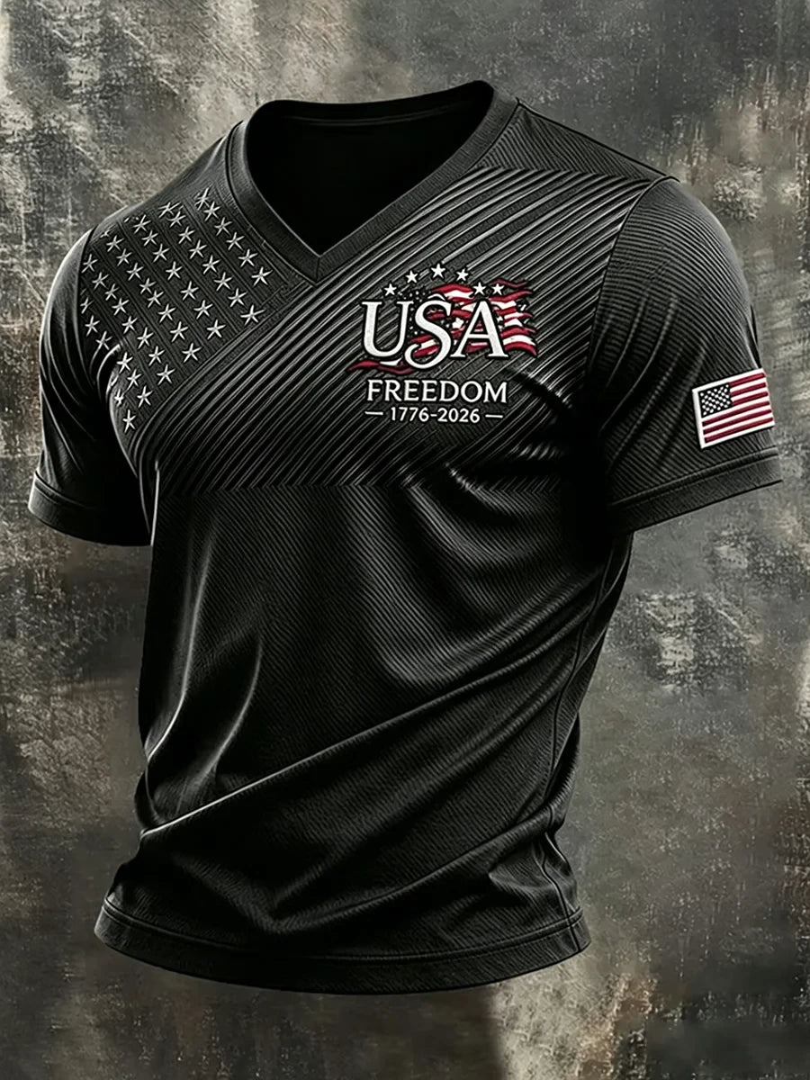 USA American Flag V-Neck Shirt Stars Freedom Merch Proud Patriotic Men Gift - Merchluma