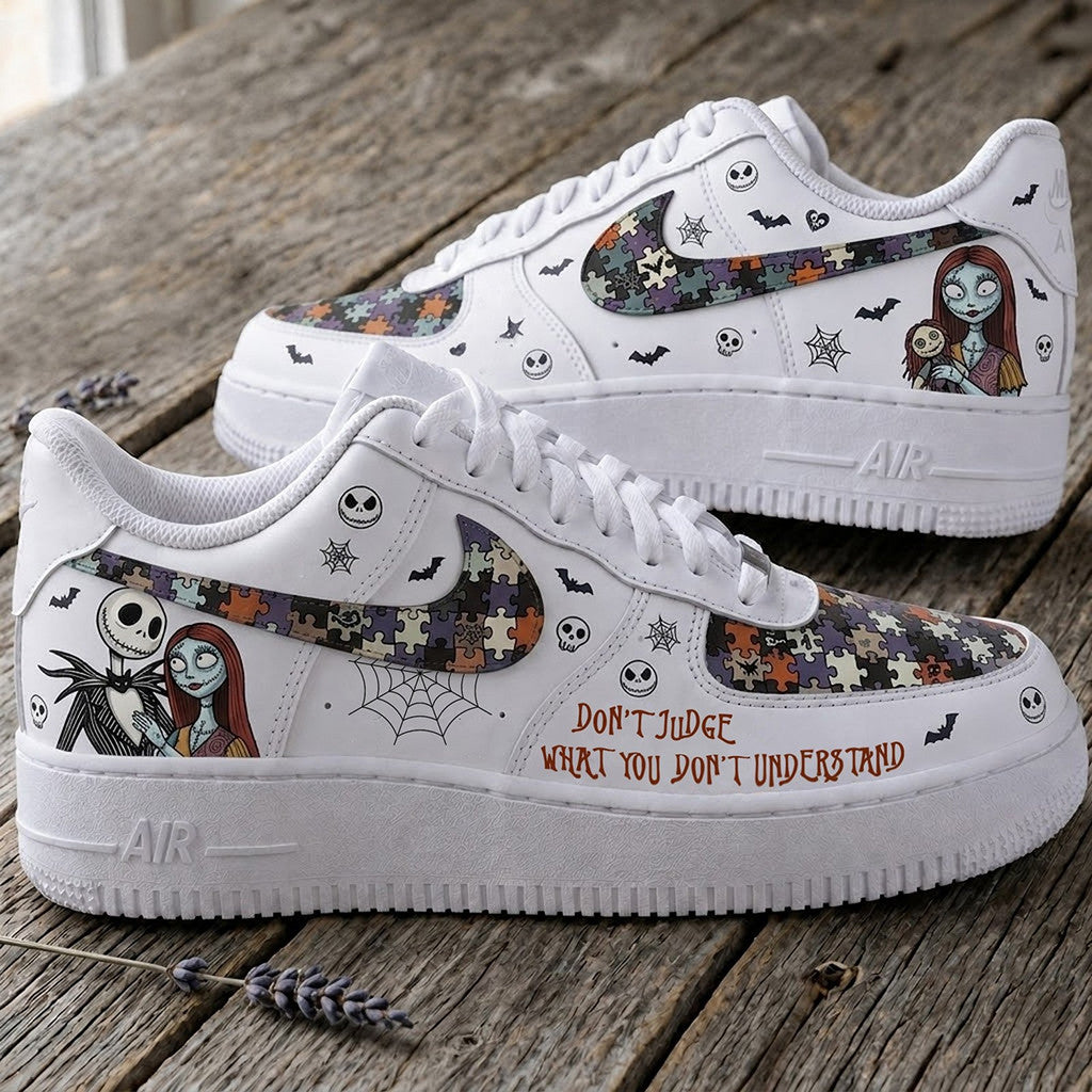 Jack Skellington And Sally Autism Puzzle Sneakers Don't Judge What You Don't Understand Shoes - Merchluma