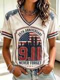 9 11 Never Forget V-Neck T-Shirt 25th Anniversary Merch September 11 Memorial Gift - Merchluma