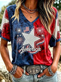 USA American Flag V-Neck Shirt Stars Stripes Merch Proud Patriotic Gift - Merchluma
