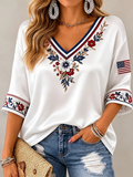 American Flag Stripe Cropped Sleeve V-Neck T-Shirt 1776-2026 Merch Proud Patriotic Gift - Merchluma