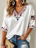 USA Floral 1776-2026 Cropped Sleeve V-Neck T-Shirt United States Of America Merch Present Ideas - Merchluma