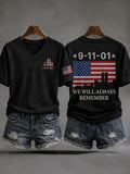 911 343 Fireman Never Forget USA Flag V-Neck Shirt We Will Always Remember Merch Patriotic Gift - Merchluma