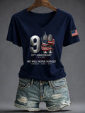 Never Forget 9-11 25th Anniversary V-Neck Shirt We Will Never Forget Merch Gifts For Mom - Merchluma