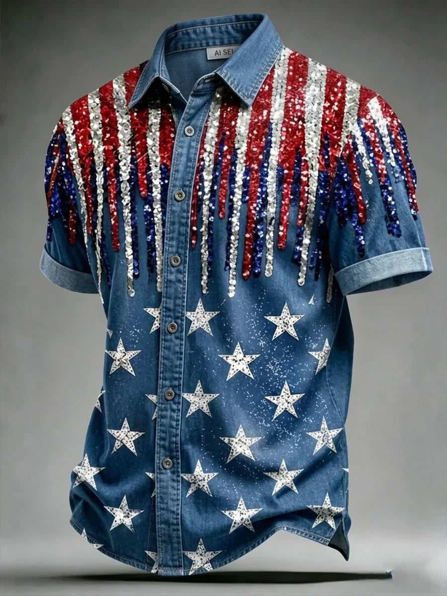 American Flag Hawaiian Shirt 4th Of July Merch Patriotic Gift Ideas For Men - Merchluma