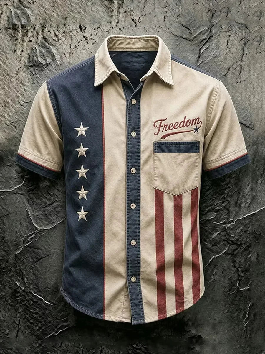 Freedom American Flag Hawaiian Shirt USA Stars Stripes Merch Proud Patriotic Veteran Gift - Merchluma