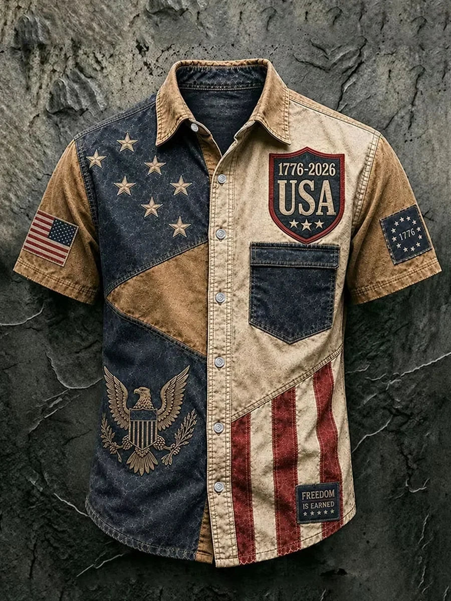 USA 1776-2026 Hawaiian Shirt Freedom Is Earned Merch Patriotic Veteran Gift Ideas - Merchluma