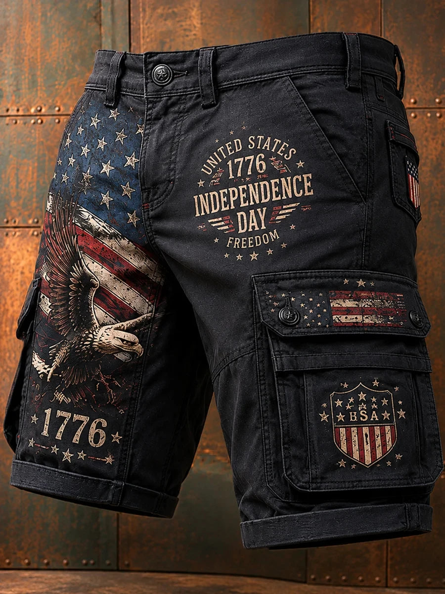 United States 1776 Eagle Cargo Trendy Short Independence Day Merch Freedom Patriotic Gift - Merchluma
