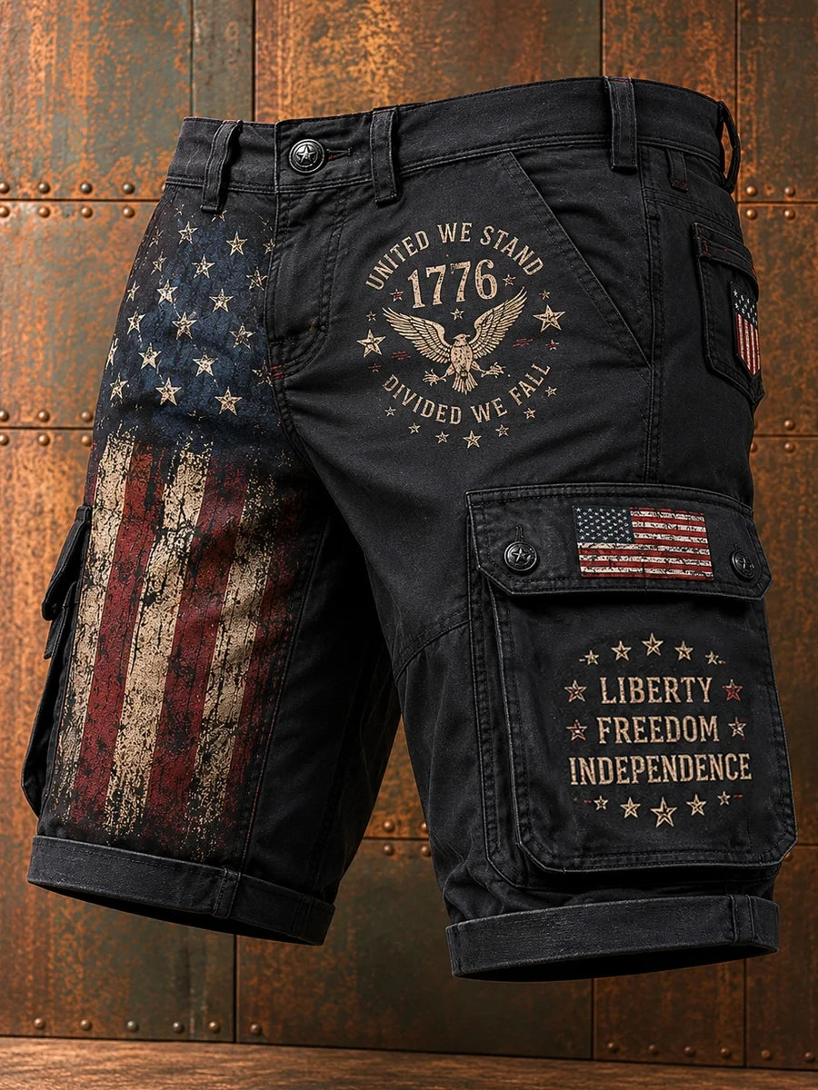 United We Stand 1776 American Flag Cargo Trendy Short Liberty Freedom Independence Merch Gift - Merchluma