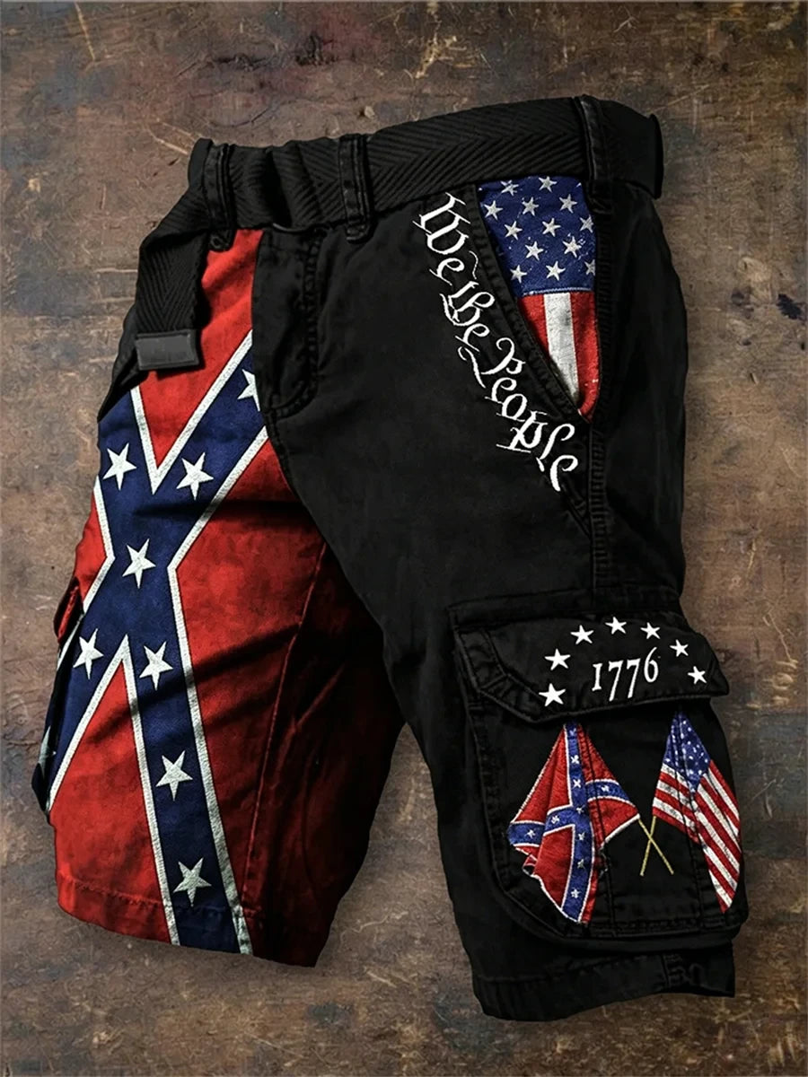 We The People 1776 Rebel And American Flag Patchwork Trendy Short Patriotic Gift For Men - Merchluma