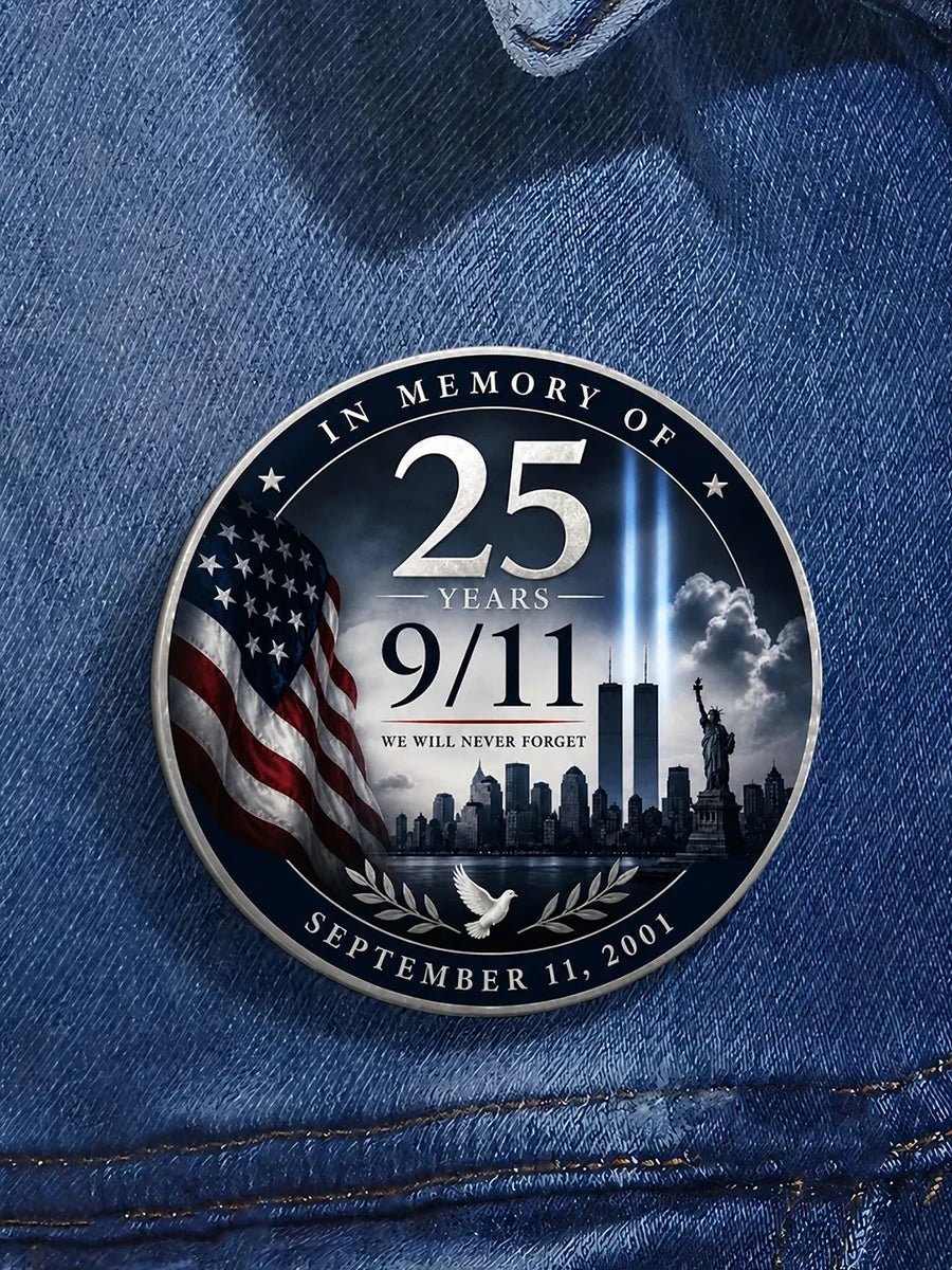 In Memory Of 25 Years 911 Button Pin Badge 343 Fireman We Will Never Forget Merch Gifts For Him - Merchluma