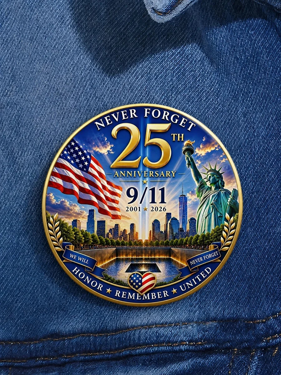 911 Never Forget 25th Anniversary Button Pin Badge Honor Remember United Merch Memorial Gift - Merchluma