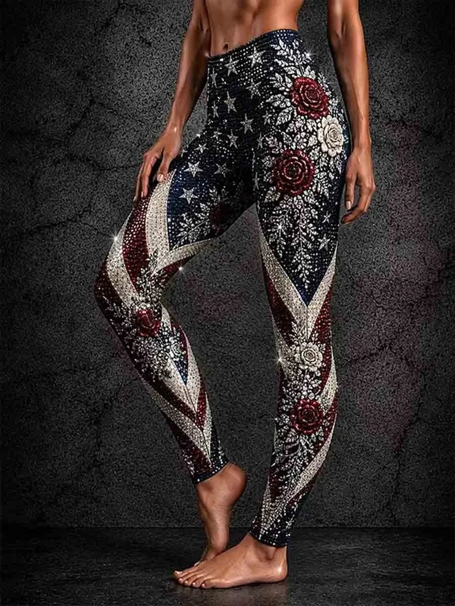 American Flag Stars Leggings 4th Of July Merch Proud Patriotic Gift For Mom - Merchluma