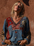 USA 1776-2026 American Flag Long Sleeve Shirt Boho American Flag Leopard Glitter Merch Mom Gift - Merchluma