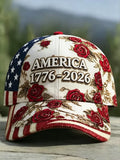 America 1776-2026 Rose Floral Baseball Cap 4th Of July Merch Independence Day Gift - Merchluma