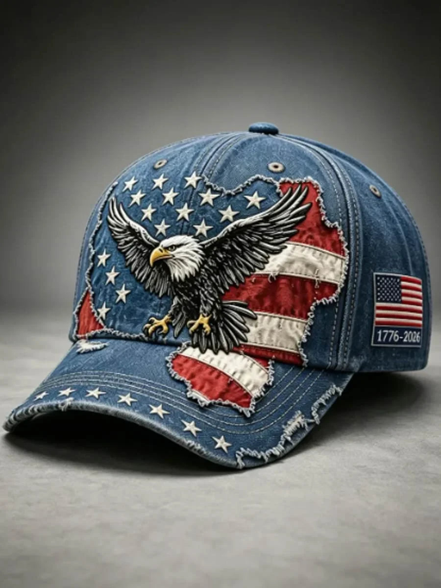 American Flag Patriotic Eagle Baseball Cap 1776-2026 Merch Veteran Gift - Merchluma