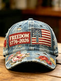 Freedom 1776-2026 American Flag Baseball Cap 4th Of July Merch Proud Patriotic Gift - Merchluma