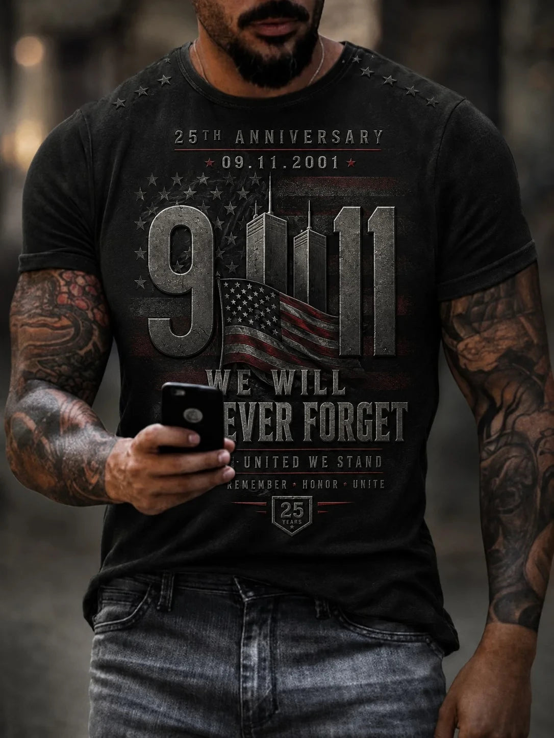 911 25 Years We Will Never Forget T-Shirt 25th Anniversary Merch Patriot Day Gift - Merchluma