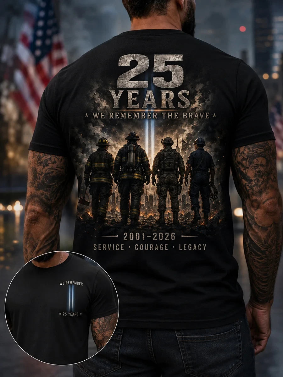 25 Years We Will Never Forget Twin Towers T-Shirt 25 Anniversary Merch Memorial Gift - Merchluma