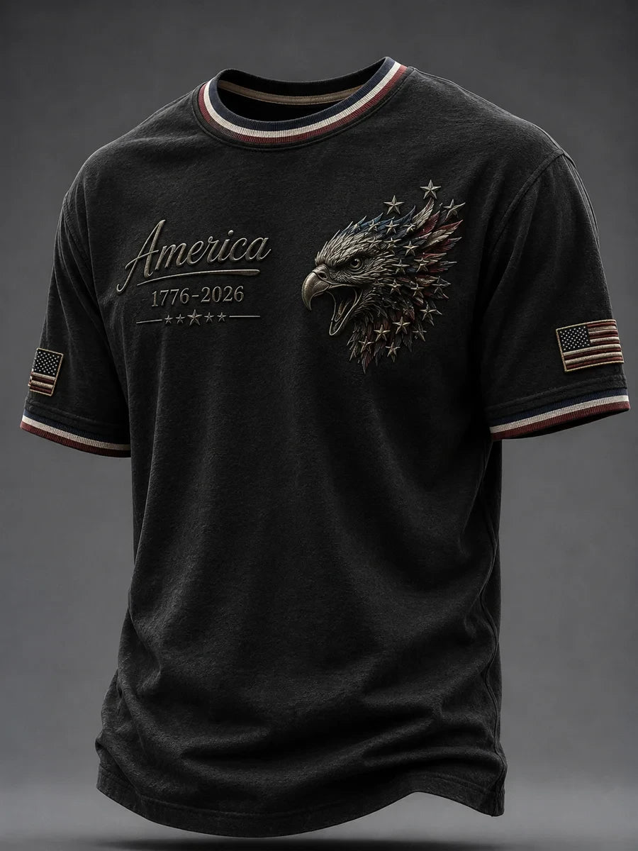 America 1776-2026 T-Shirt Liberty American Flag Eagle Merch Patriotic Men Gift - Merchluma