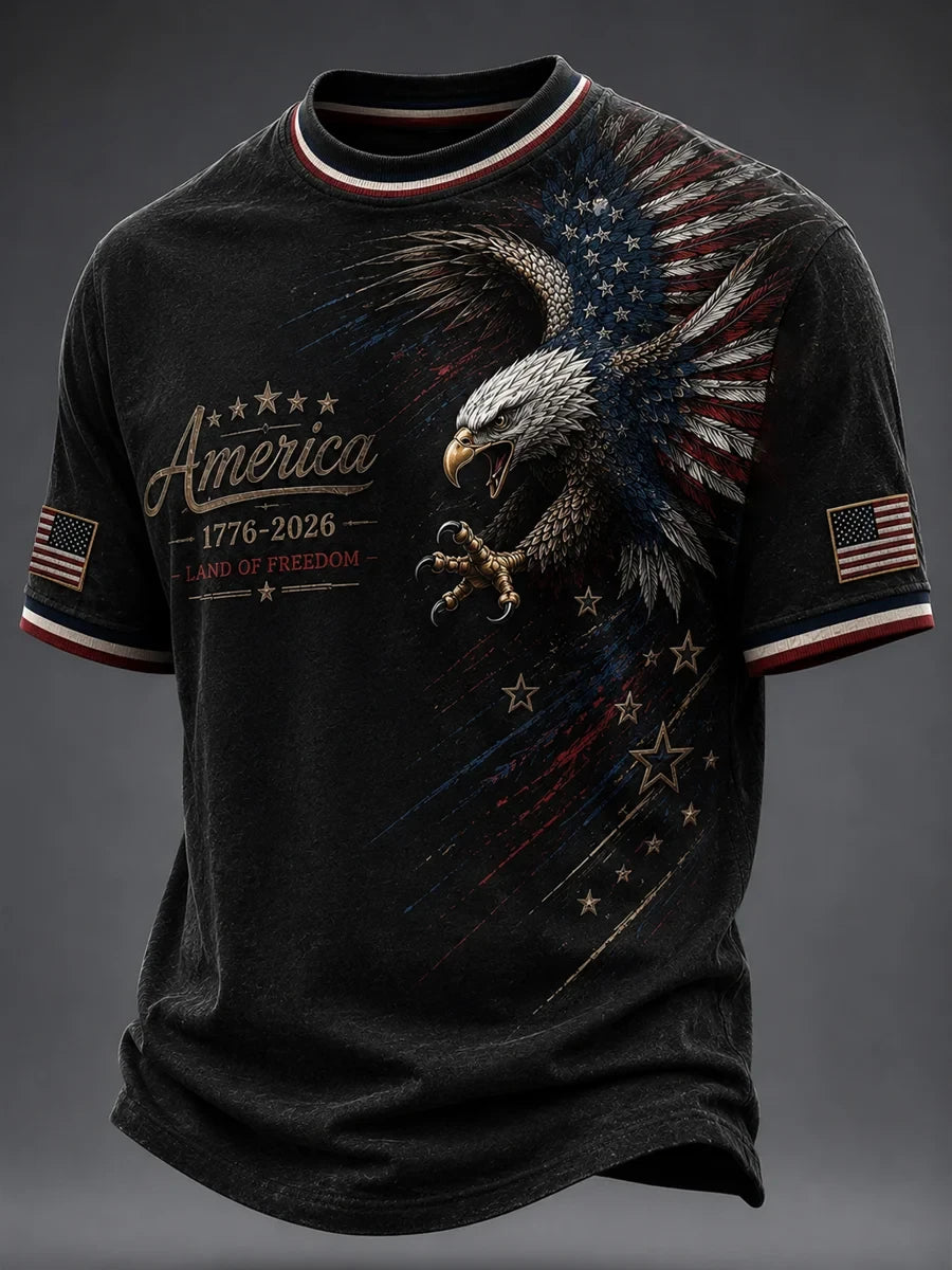 America Land Of The Free T-Shirt 1776 American Flag Eagle Merch Patriotic Men Gift - Merchluma