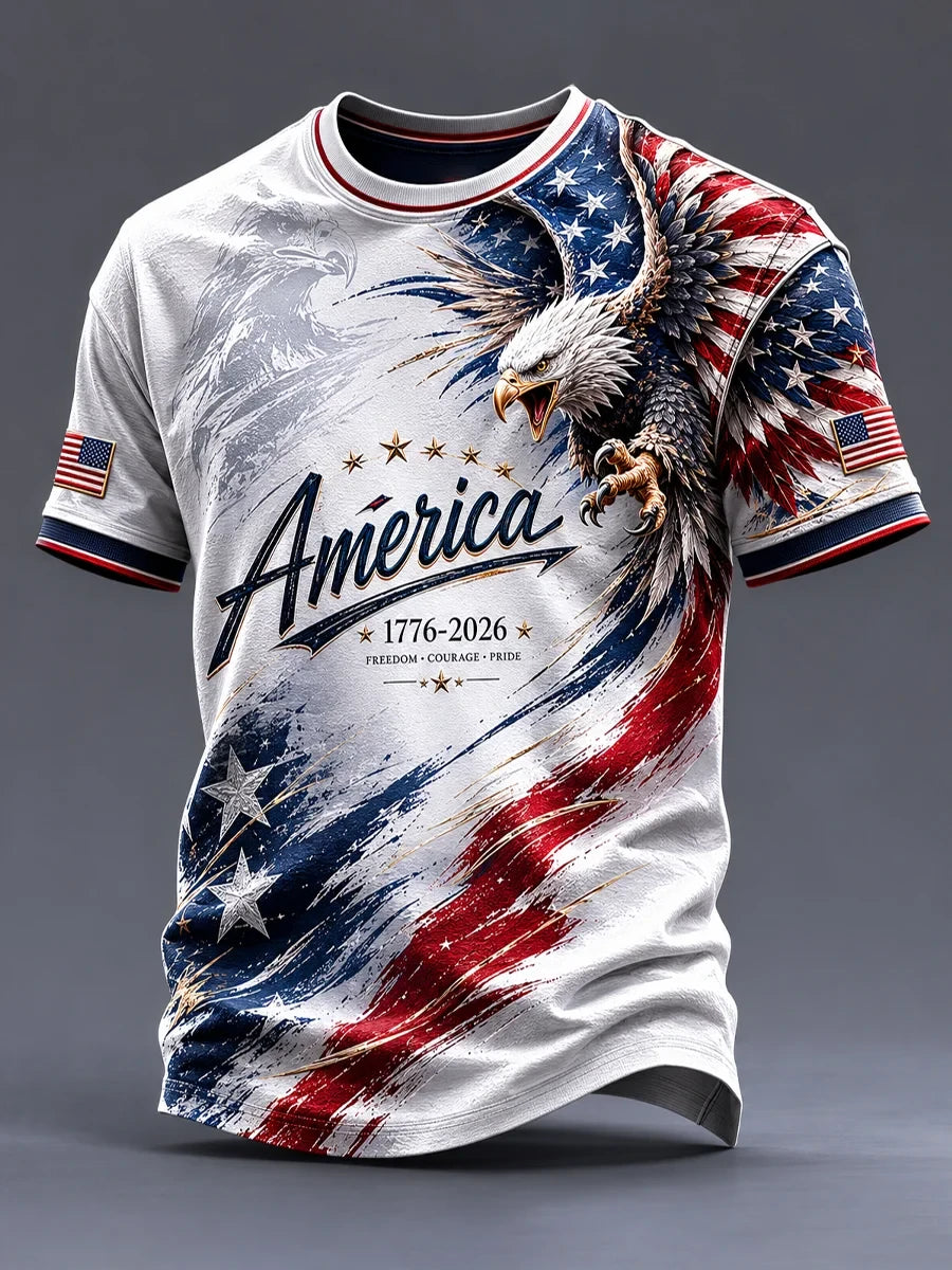 America 1776 T-Shirt Flag Eagle Independence Day Merch Proud Patriotic Men Gift - Merchluma