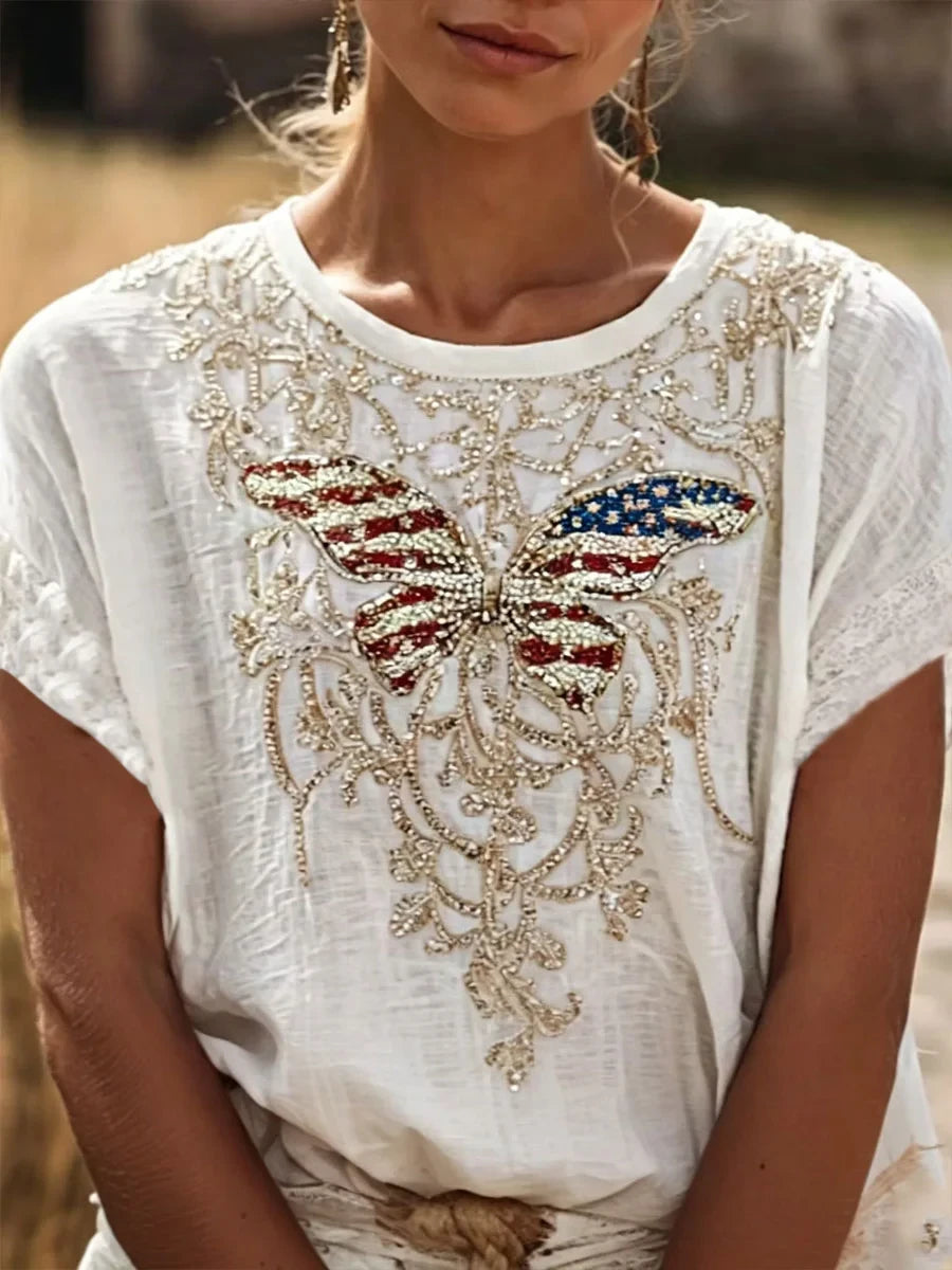 American Flag Butterfly T-Shirt 4th Of July Merch Unique Patriotic Gifts For Women - Merchluma