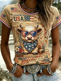 America American Flag Vintage T-Shirt Highland Cow Merch Proud Patriotic Her Gift - Merchluma