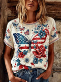 Independence Day Floral Butterfly T-Shirt 4th Of July Apparel Best Gifts For Her - Merchluma