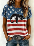 USA Flag Sleep Cat T-Shirt 1776 Stars Stripes Merch Patriotic Women's Gift - Merchluma