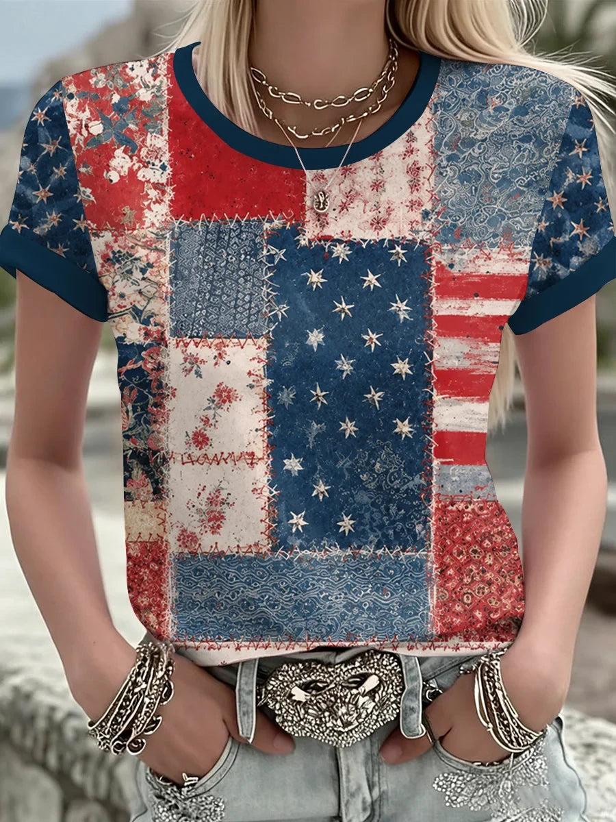 USA United States Of America T-Shirt 1776-2026 American Flag Floral Merch Gift Idea For Her - Merchluma