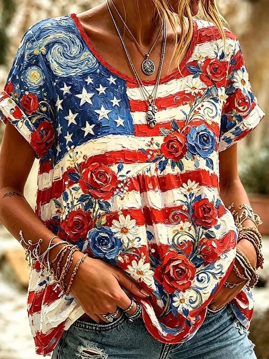 USA United States Of America T-Shirt 1776-2026 American Flag Floral Merch Mom Gift - Merchluma