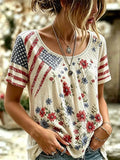 USA United States Of America T-Shirt 1776-2026 American Flag Floral Merch Patriotic Mom Gift - Merchluma