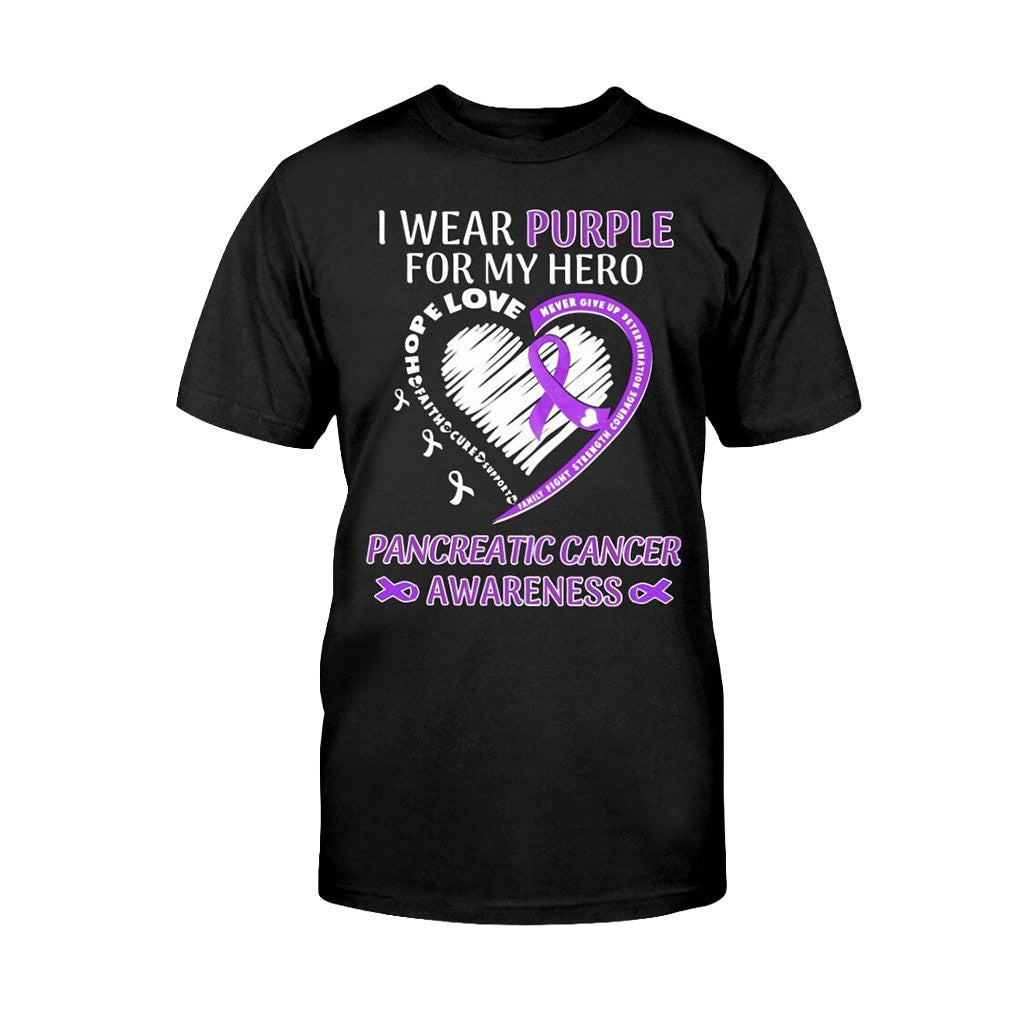 Pancreatic Cancer Awareness I Wear Purple For My Hero T-Shirt Pancreatic Cancer Awareness Merch - Merchluma