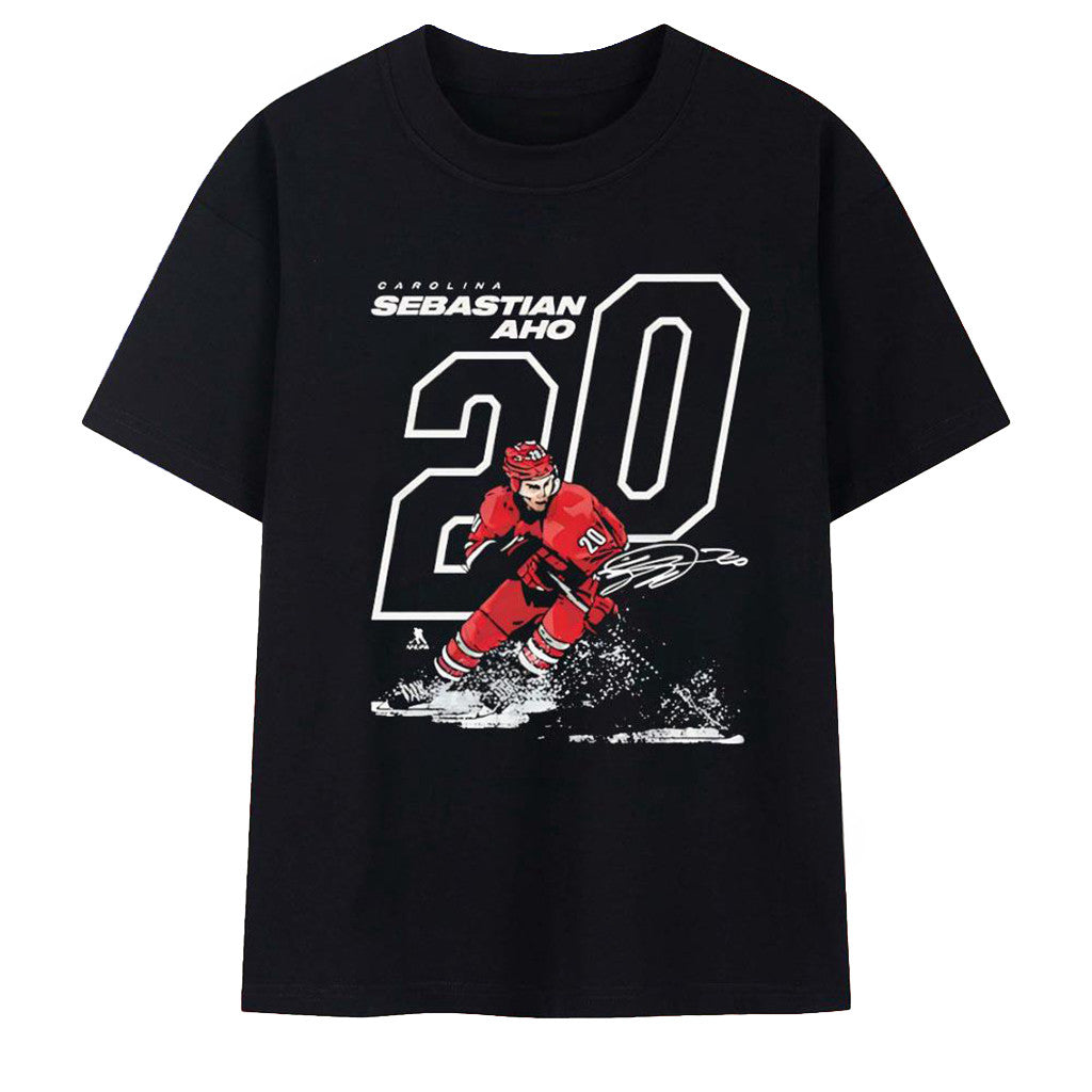Sebastian Aho Carolina Hurricanes 20 Signature T-Shirt Sebastian Aho Merch Fans Gifts - Merchluma