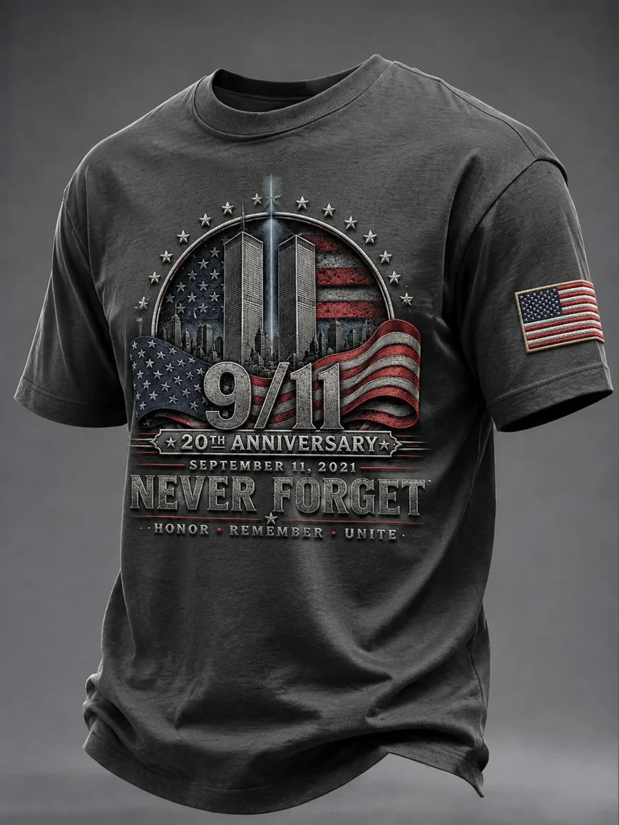 911 Never Forget 25th Anniversary T-Shirt Patriot Day Merch Gifts For Firefighter - Merchluma