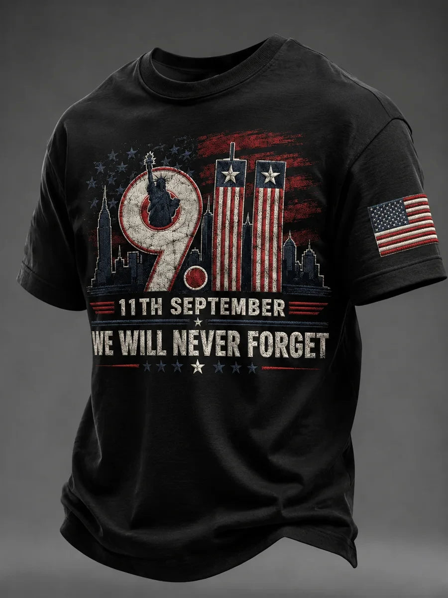 Never Forget 911 25th Anniversary T-Shirt We Will Remember Merch America Land Of Free - Merchluma