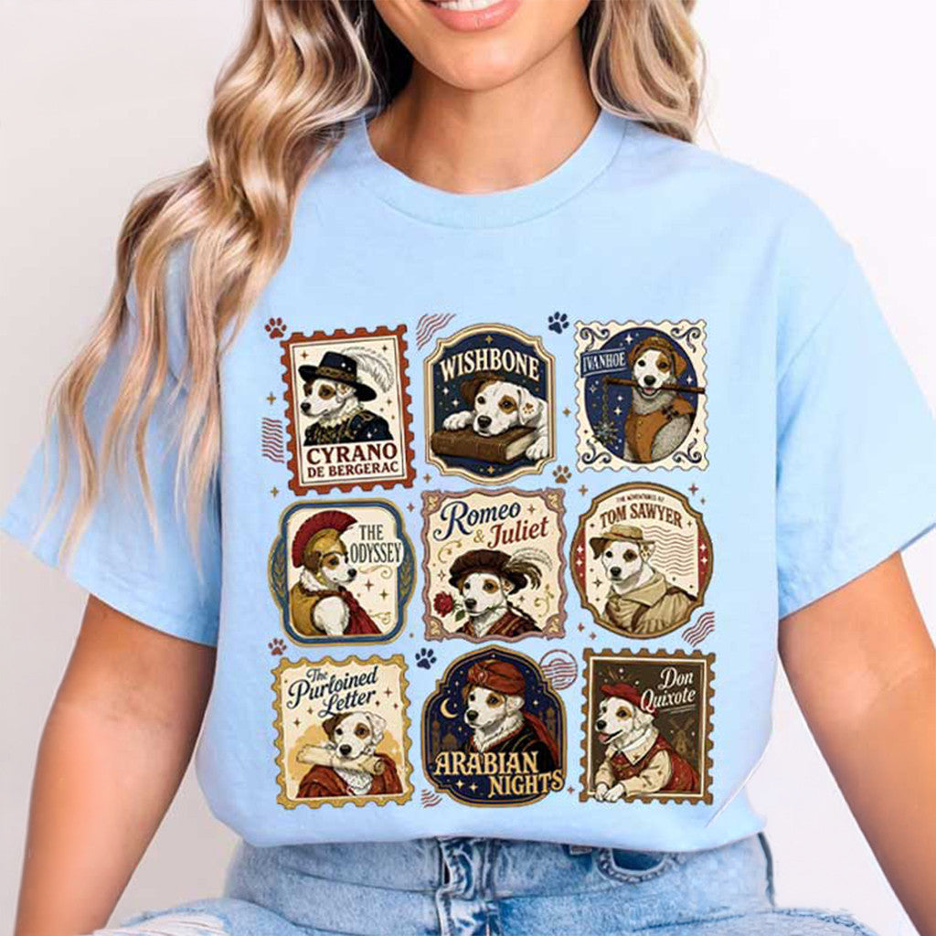 Wishbone Literary Society Dog Jack Russell Bookworm T-Shirt Gifts For Dog Lovers - Merchluma