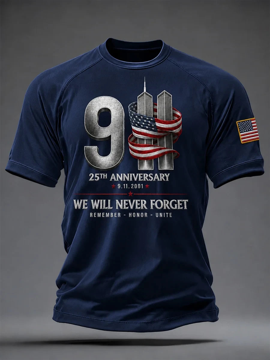 We Will Never Forget 9-11 T-Shirt 25th Anniversary Merch Patriotic Gifts For Him - Merchluma