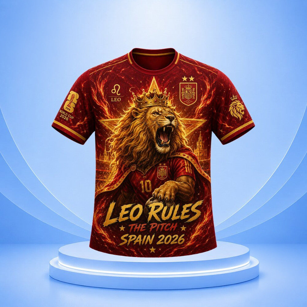 Spain X Zodiac FIFA WC 2026 Merch Leo Rules The Pitch Spain Soccer Shirt Gifts For Him - Merchluma
