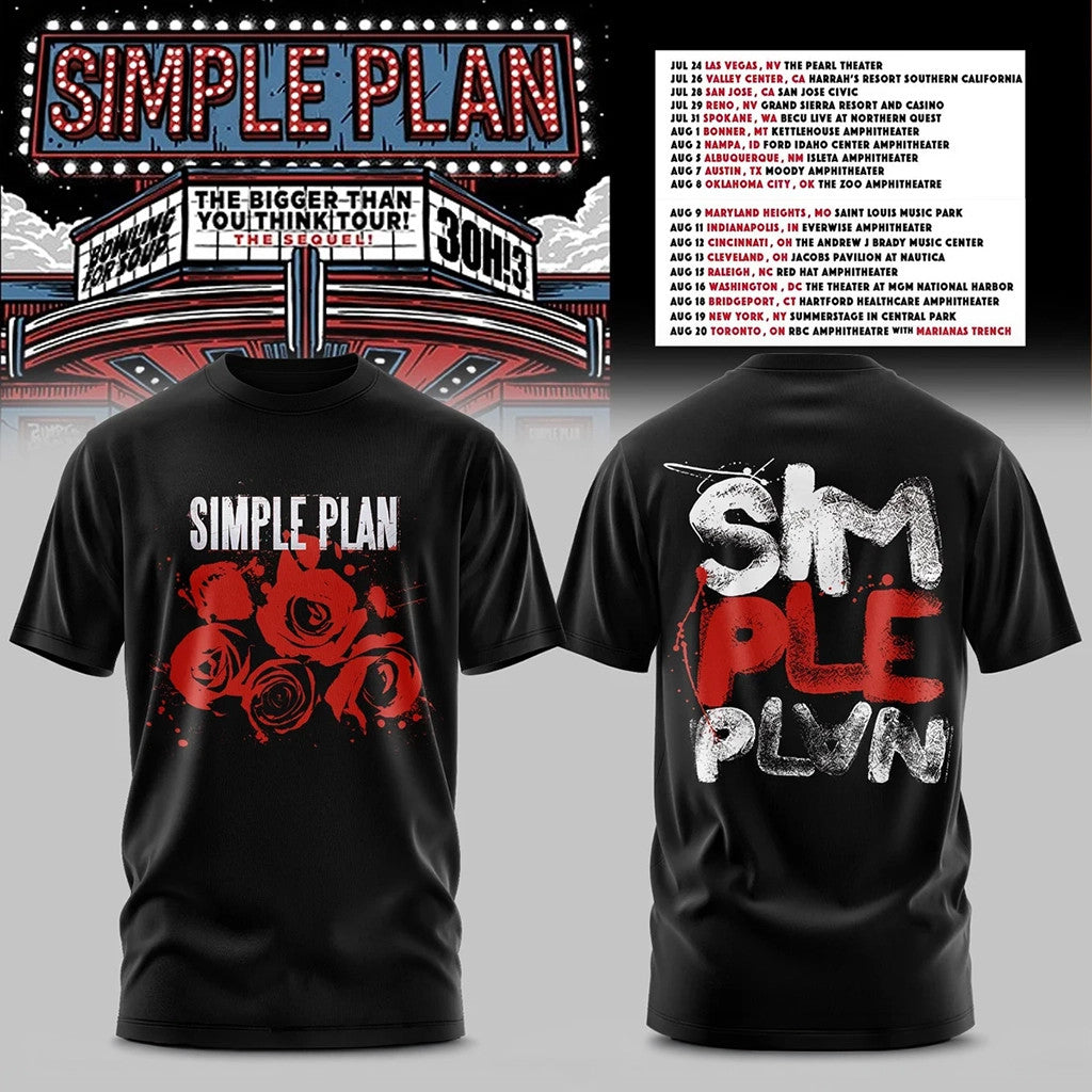 Simple Plan Merch The Bigger Than You Think Tour The Sequel T-Shirt Black Rock Fan Apparel - Merchluma