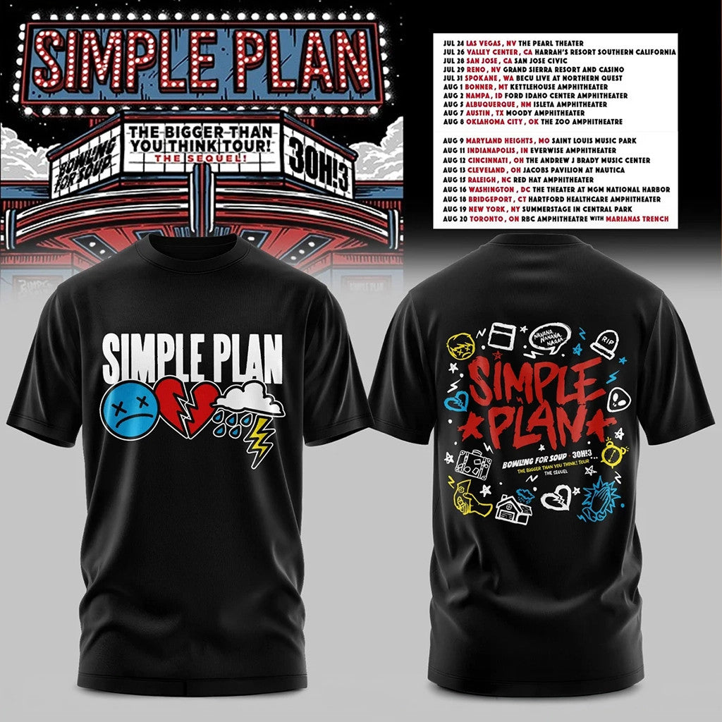 Simple Plan The Bigger Than You Think Tour The Sequel T-Shirt Black Simple Plan Merch Gifts - Merchluma