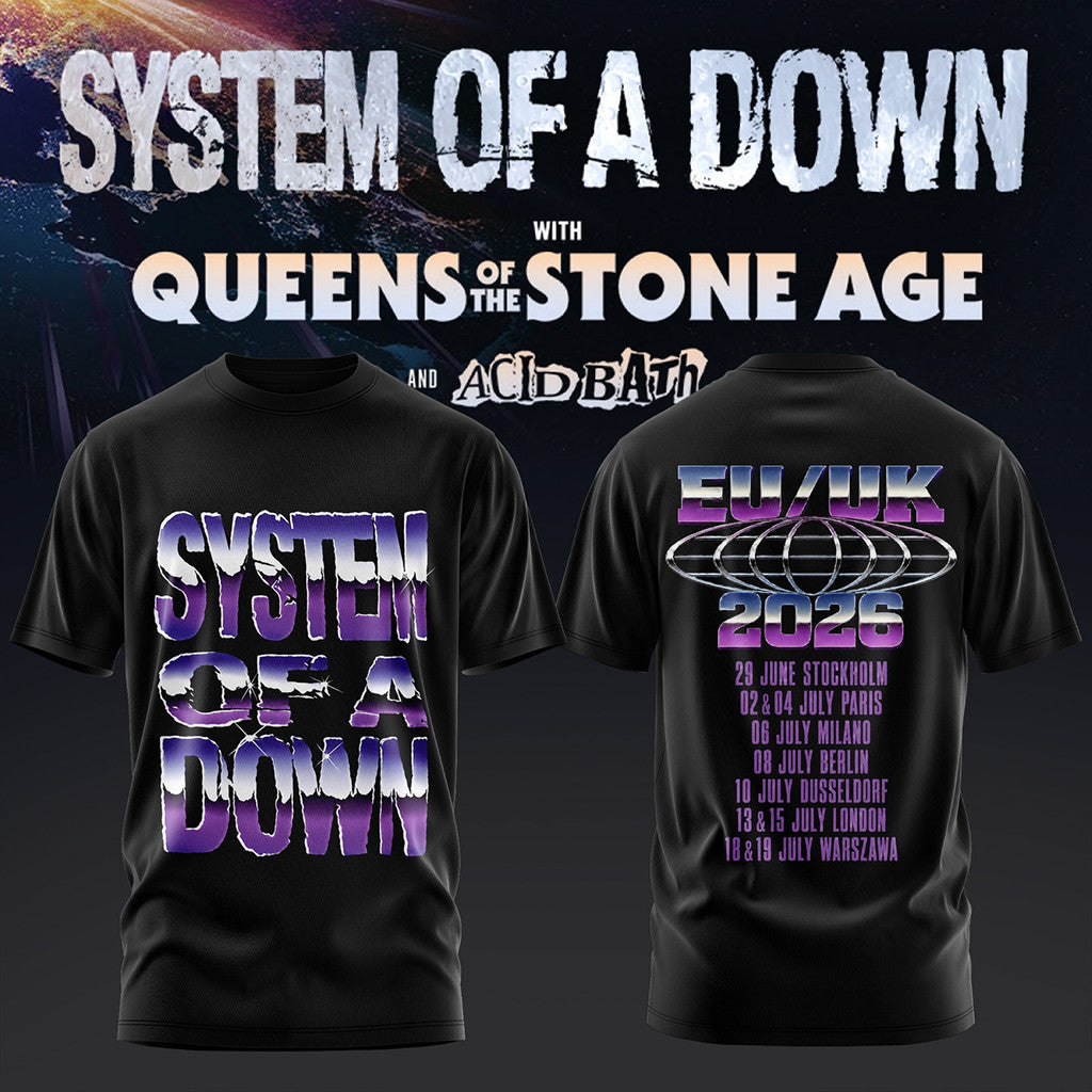 SOAD System Of A Down UK And Europe Tour 2026 T-Shirt Black System Of A Down Merch Fan Apparel - Merchluma