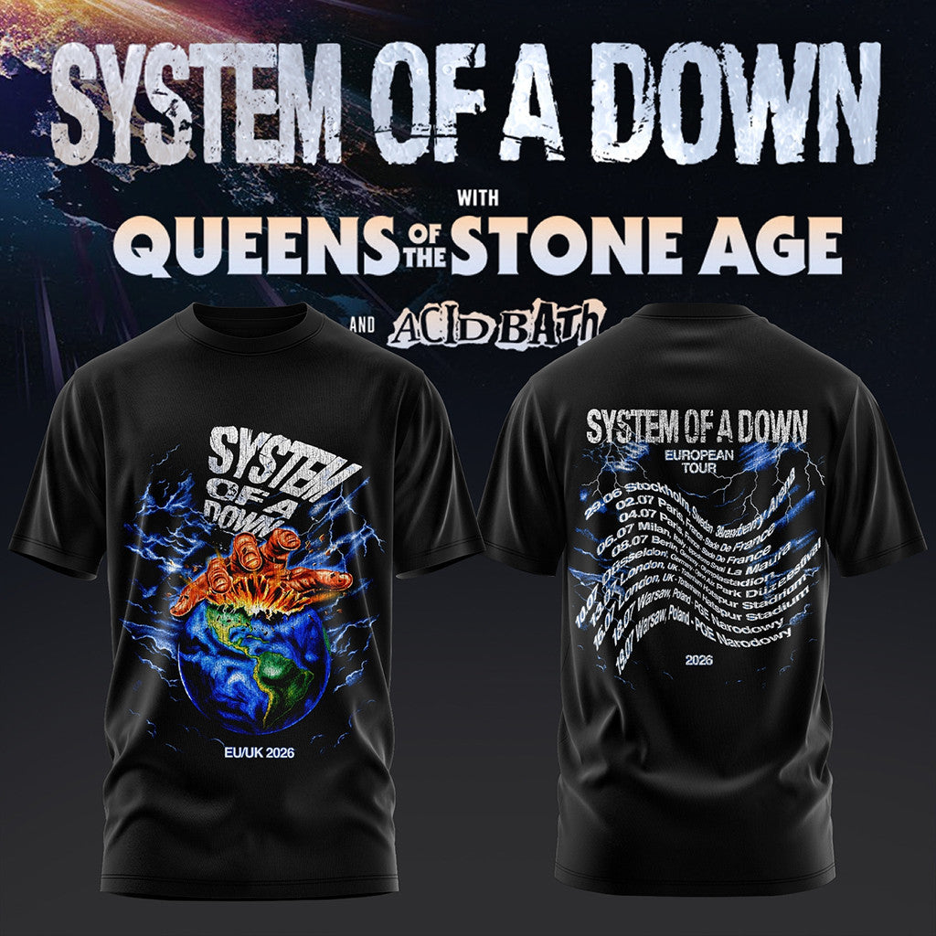SOAD System Of A Down UK And Europe Tour 2026 T-Shirt Black System Of A Down Merch Gift Ideas - Merchluma