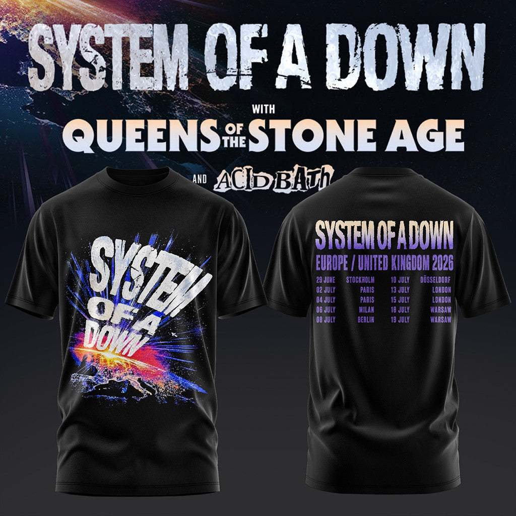 System Of A Down UK And Europe Tour 2026 T-Shirt Black SOAD Merch Fan Apparel - Merchluma