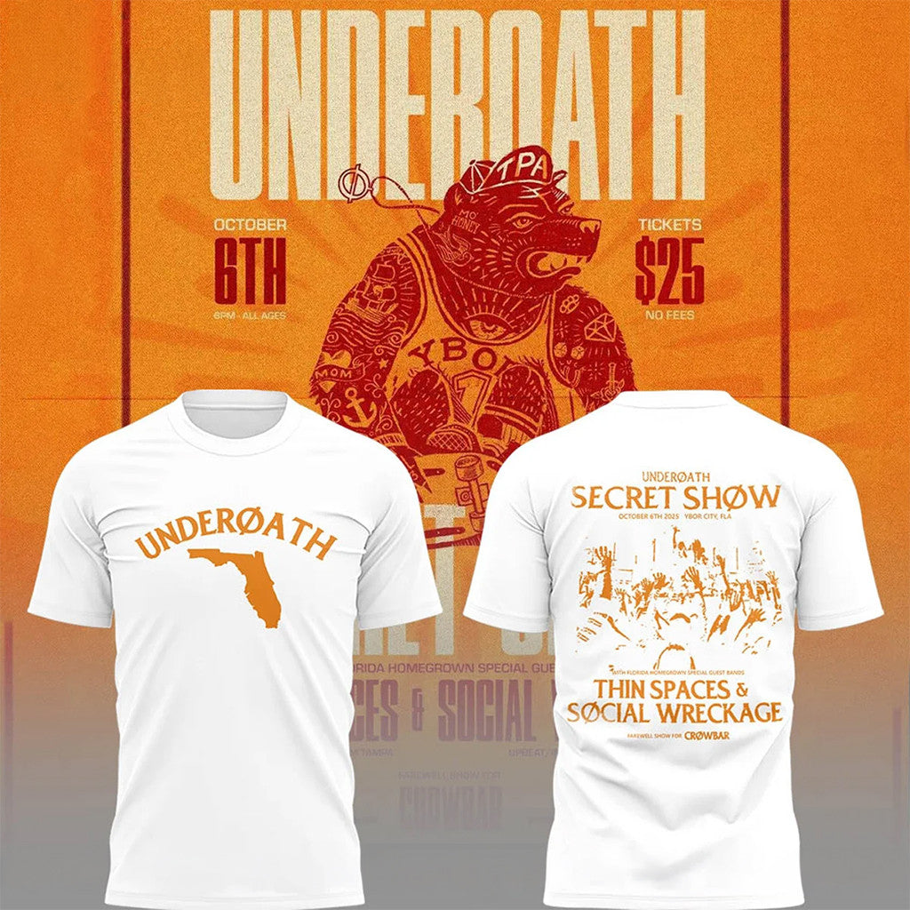 Underoath Merch 2026 Underoath Tour 2026 X Tampa T-Shirt White Present For Rock Fans - Merchluma